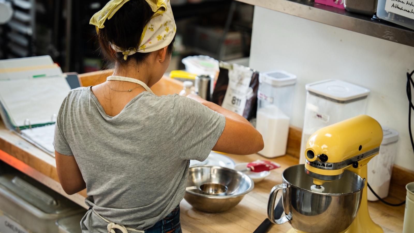 Tina Orr of Moonbeams + Marigolds baking in her Toronto kitchen during a Gambit Motion shoot